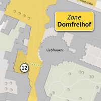 Die Karte zeigt die Standorte der unterschiedlichen Zufahrtsbarrieren rund um den Domfreihof.